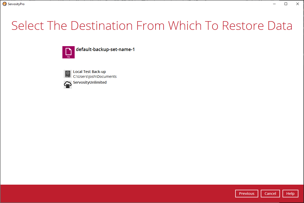 Restoring a servosity file backup classic 